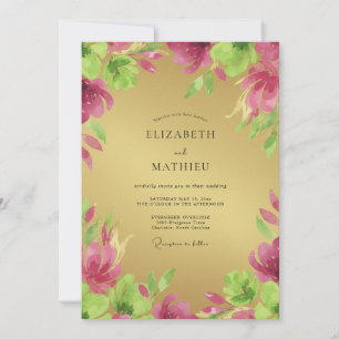 Convites Casamento Flor Silvestre Dourada Magenta