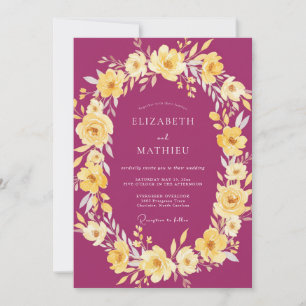 Convites Casamento Flor Silvestre Dourada Magenta