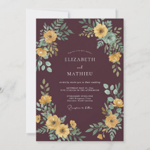 Convites Casamento Flor Silvestre Dourado Borgonha