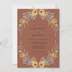 Convites Casamento Flor Silvestre Dourado Quente de Ferruge