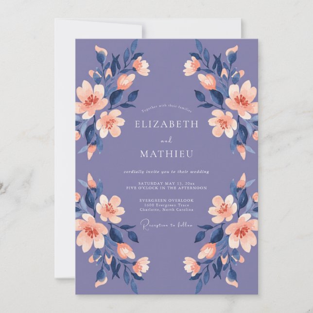 Convites Casamento Flor Silvestre Dourado-rosa com Ámbar (Frente)