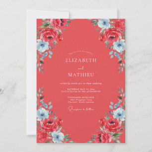 Convites Casamento Flor Silvestre Escarlate Aqua