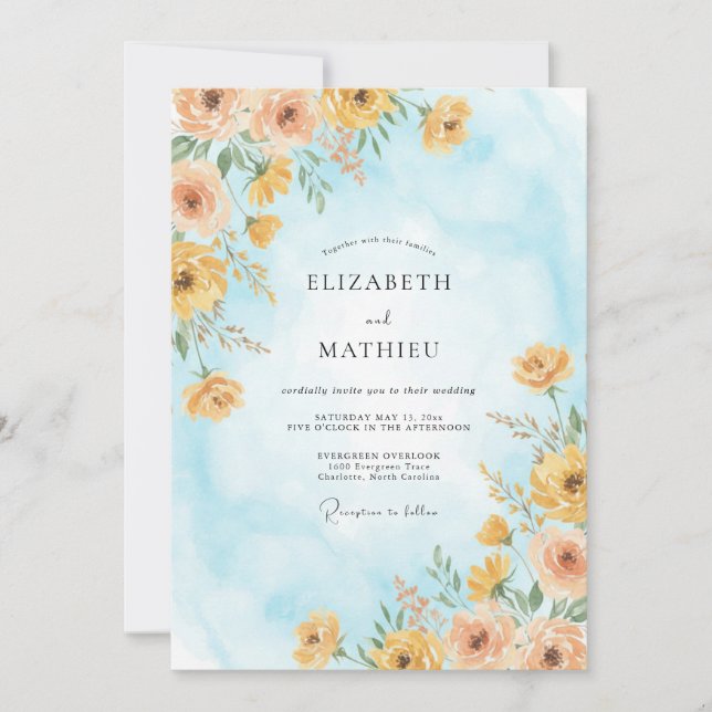 Convites Casamento Flor Silvestre Honey Azure (Frente)