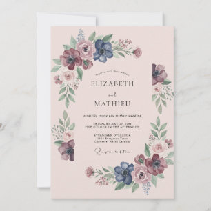 Convites Casamento Flor Silvestre Índigo Ameixa