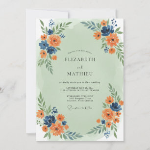Convites Casamento Flor Silvestre Índigo Damasco