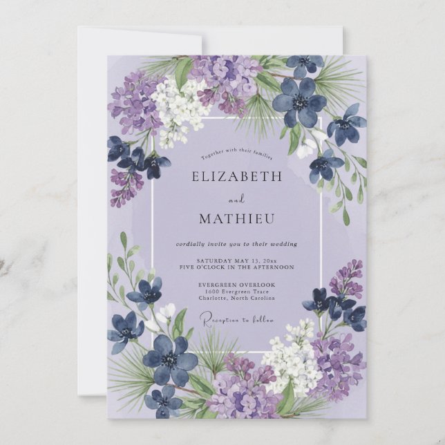 Convites Casamento Flor Silvestre Índigo Vinca menor (Frente)