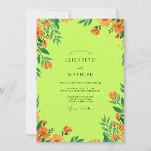 Convites Casamento Flor Silvestre Laranja Chartreuse
