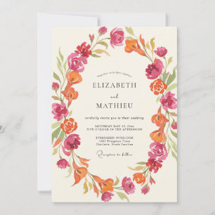 Convites Casamento Flor Silvestre Laranja Magenta