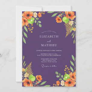 Convites Casamento Flor Silvestre Laranja Roxo