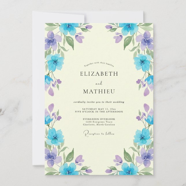 Convites Casamento Flor Silvestre Lavanda Azul (Frente)