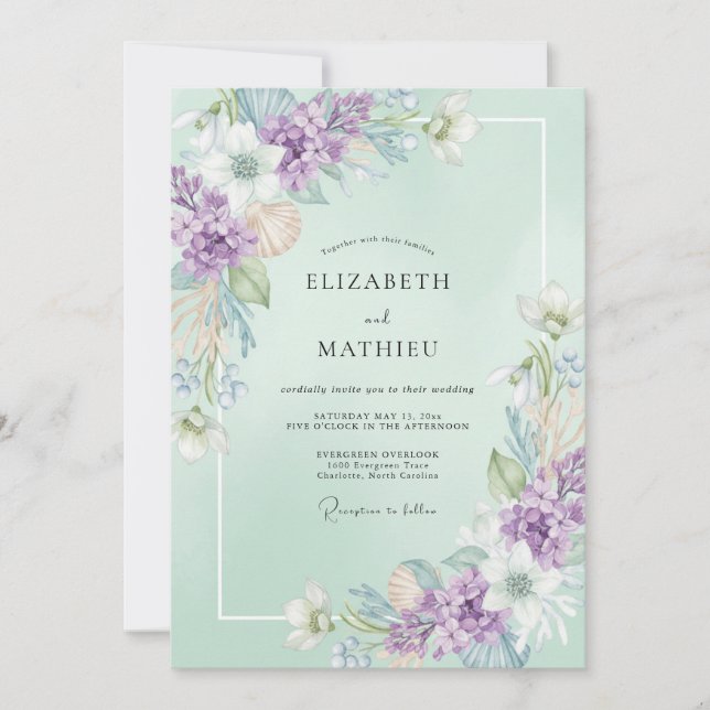 Convites Casamento Flor Silvestre Lavanda Menta (Frente)