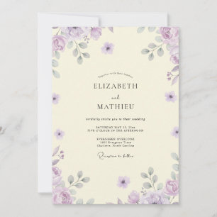 Convites Casamento Flor Silvestre Lilás Creme