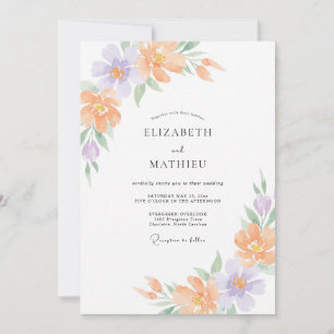 Convites Casamento Flor Silvestre Lilás Pálido Pêssego