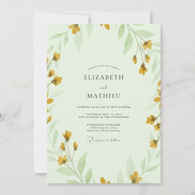 Convites Casamento Flor Silvestre Limão Menta (Frente)