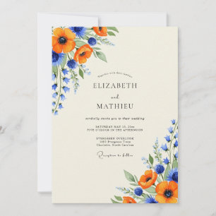 Convites Casamento Flor Silvestre Luminoso Laranja Azul Rea