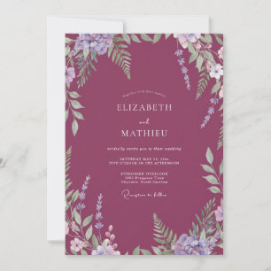 Convites Casamento Flor Silvestre Luxuosa Ameixa