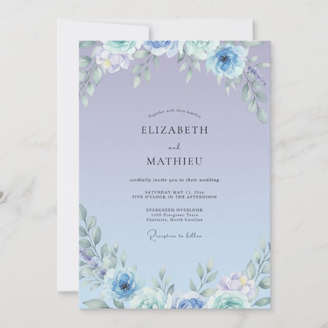Convites Casamento Flor Silvestre Luxuosa Periwinkle (Frente)