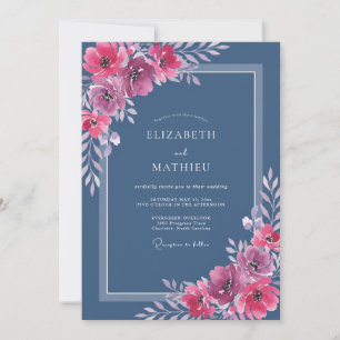 Convites Casamento Flor Silvestre Magenta Ardósia