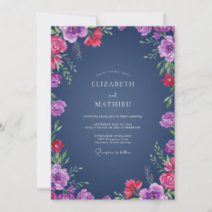 Convites Casamento Flor Silvestre Magenta Meia-Noite