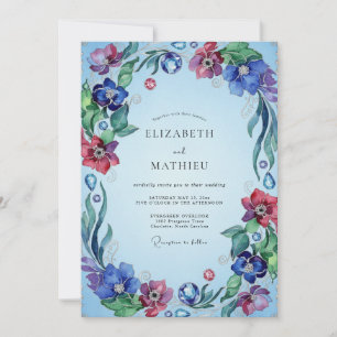 Convites Casamento Flor Silvestre Magenta Periwinkle