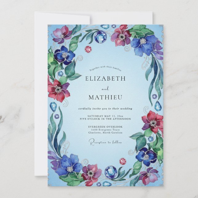 Convites Casamento Flor Silvestre Magenta Periwinkle (Frente)