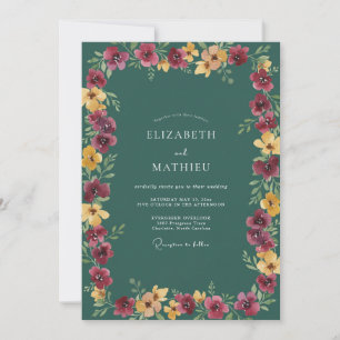 Convites Casamento Flor Silvestre Magenta Petrol