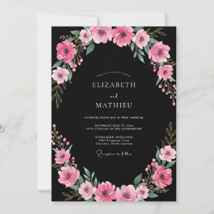 Convites Casamento Flor Silvestre Magenta Preto