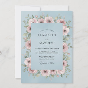 Convites Casamento Flor Silvestre Mauve Azul Aço