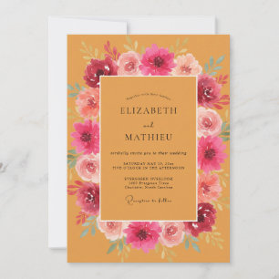 Convites Casamento Flor Silvestre Mostarda Magenta