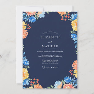 Convites Casamento Flor Silvestre Ochre Naval