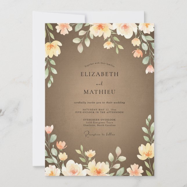 Convites Casamento Flor Silvestre Ocre Toupeira (Frente)