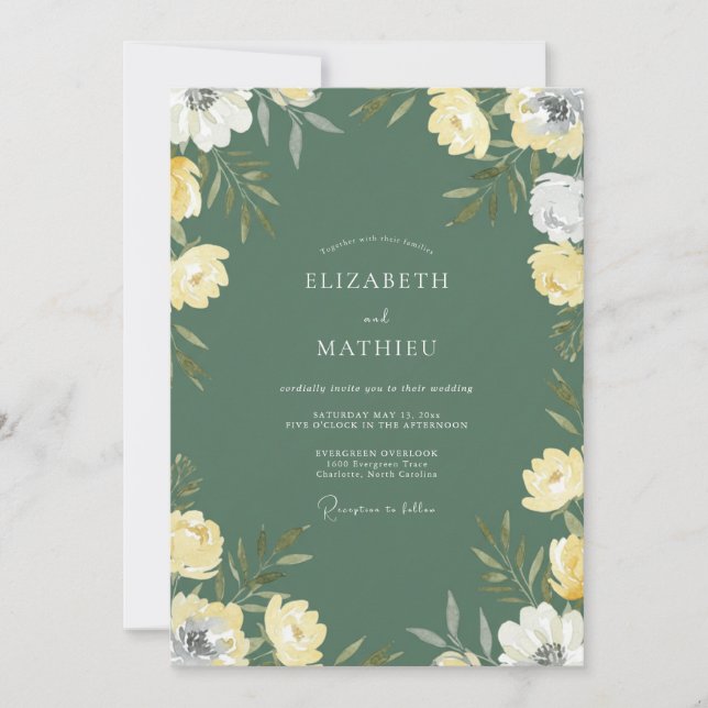 Convites Casamento Flor Silvestre Oliva Floresta (Frente)