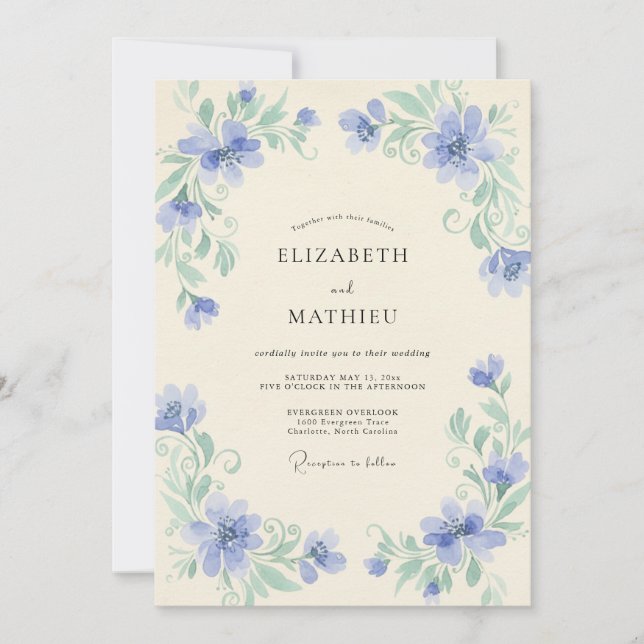 Convites Casamento Flor Silvestre Periwinkle (Frente)