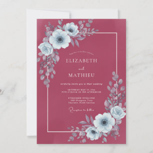 Convites Casamento Flor Silvestre Prata Carmesim