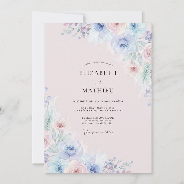 Convites Casamento Flor Silvestre Rosa Vinca (Frente)
