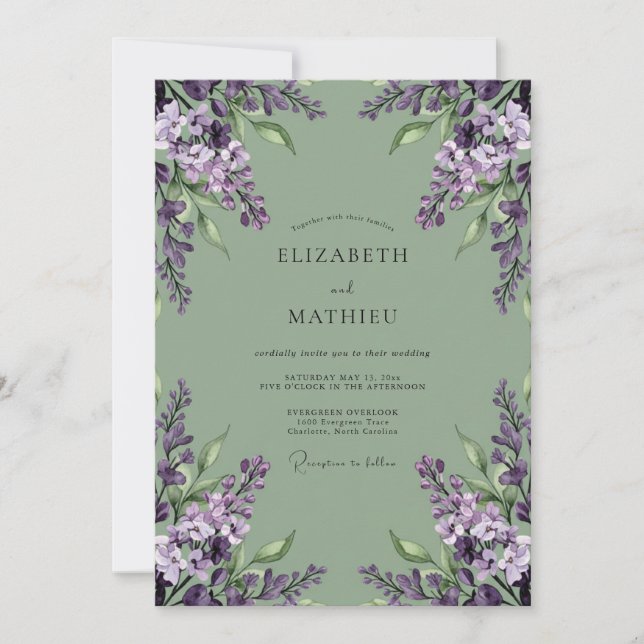 Convites Casamento Flor Silvestre Roxo Desbotado (Frente)