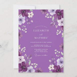 Convites Casamento Flor Silvestre Roxo Fundo