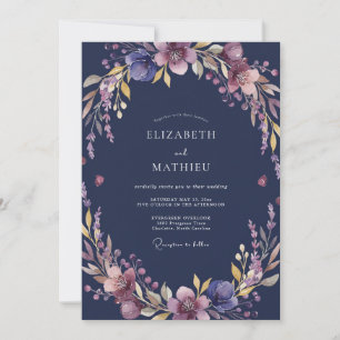 Convites Casamento Flor Silvestre Roxo Meia-Noite