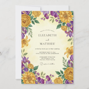 Convites Casamento Flor Silvestre Roxo Mostarda