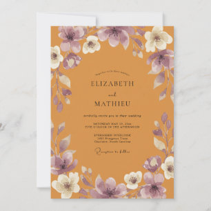 Convites Casamento Flor Silvestre Roxo Mostarda Dourada