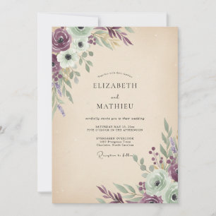 Convites Casamento Flor Silvestre Roxo Rosa