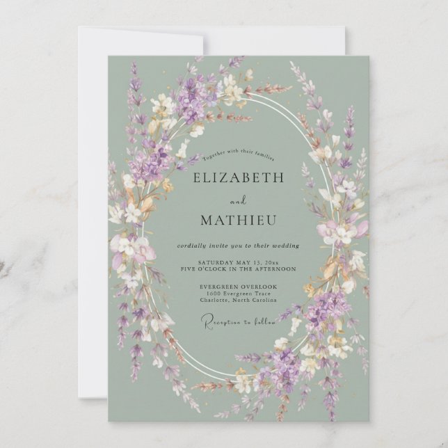 Convites Casamento Flor Silvestre Slate Mauve (Frente)
