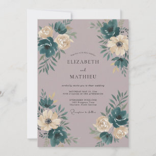 Convites Casamento Flor Silvestre Teal Malva