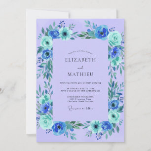 Convites Casamento Flor Silvestre Turquesa Roxo-marinho