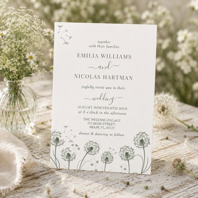 Convites Casamento Flor Silvestre Verde Branco  (Criador carregado)