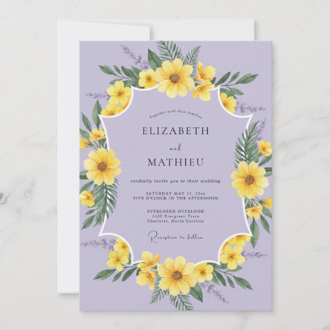 Convites Casamento Flor Silvestre Violeta Âmbar (Frente)
