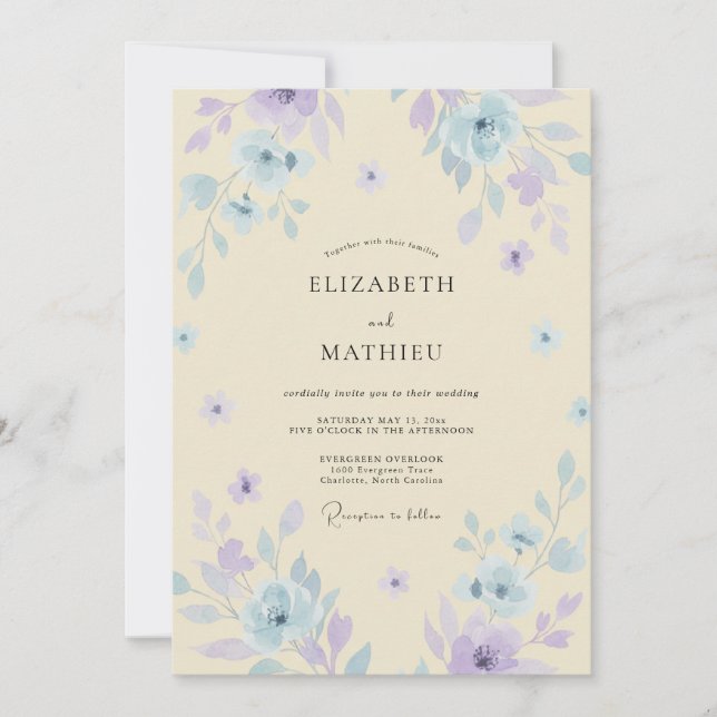 Convites Casamento Flor Silvestre Violeta Creme (Frente)