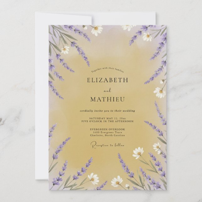 Convites Casamento Flor Silvestre Violeta Mel (Frente)