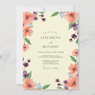 Convites Casamento Flor Silvestre Violeta Pêssego Rosado