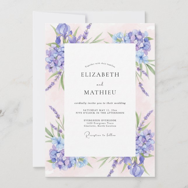 Convites Casamento Flor Silvestre Violeta Rosa (Frente)